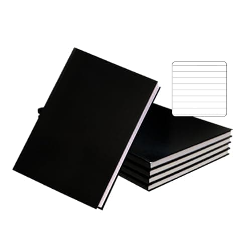 Image of Janrax Pack of 5 A4 160 Pages 8mm Ruled Charcoal Black Casebound Notebooks