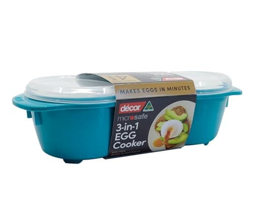 Image of Décor Microsafe Microwave 3 in 1 Microwave Egg Cooker. Omelettes, Sunny Side up or Poached Eggs in Minutes. Microwave, Dishwasher Safe and BPA Free with Safety Hold Handles. Teal.