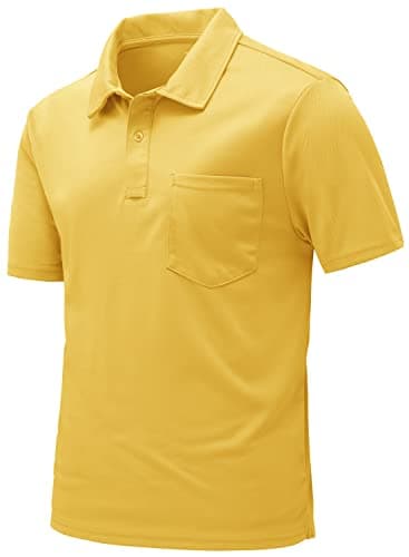 Image of donhobo Polo Shirts for Men Adult,Men's Lightweight Breathable Golf Polo Shirt with Pockets Yellow M