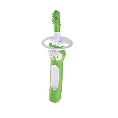 Image of MAM Massaging Brush | Baby Training Brush with Safety Shield | Suitable for 3+ Months | Ideal First Toothbrush for Babies | Eases Teething Discomfort | Yellow