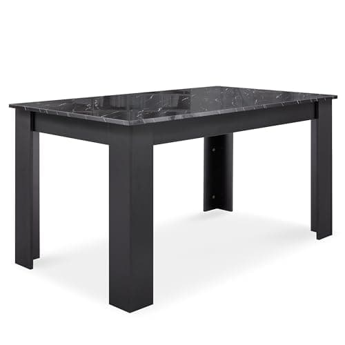 Image of Dining Table, Kitchen Table, 120 x 80cm High Gloss Black Marble Table Top Rectangle Wooden Dining Tables, 4 Seater for Dining Room, Kitchen, Living Room, Furniture 120L x 80W x 75H cm