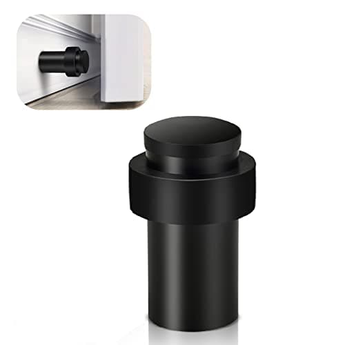 Image of Door Stops, Heavy Duty Stainless Steel Door Stop Floor Wall Mounted Black Floor Door Stopper Wall Protector with Sound Dampening Rubber Bumper Tall Modern Door Stoppers for Skirtings, 1 Pack