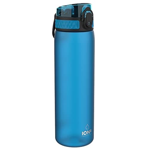 Image of Ion8 Water Bottle, 500 ml/18 oz, Leak Proof, Easy to Open, Secure Lock, Dishwasher Safe, BPA Free, Hygienic Flip Cover, Carry Handle, Fits Cup Holders, Easy Clean, Carbon Neutral, Blue