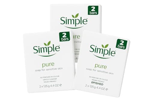 Image of Simple Pure Soap 3 x Twin Packs 6 Bars Total Gentle Moisturising for Sensitive Skin Dermatologically Tested Fragrance Free Hypoallergenic Soap Bar for Face Body Hands Daily Cleansing Value Pack