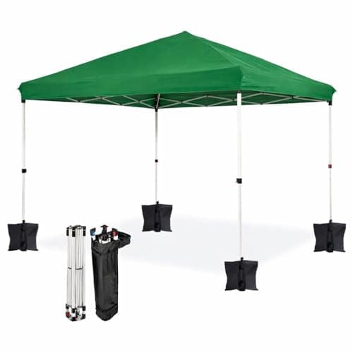 Image of Dawsons Living Waterproof Premium One Touch Garden Gazebo - Choice of Colours - 3m x 3m Heavy Duty Pop Up Outdoor Garden Shelter - PVC Coated - Travel Bag and 4 Leg Weight Bags (Green, No Sides)