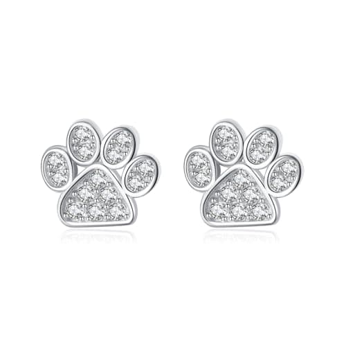 Image of SLUYNZ Sterling Silver Dog Cat Paw Stud Earrings with CZ for Women Teens - Small Print Cute Design