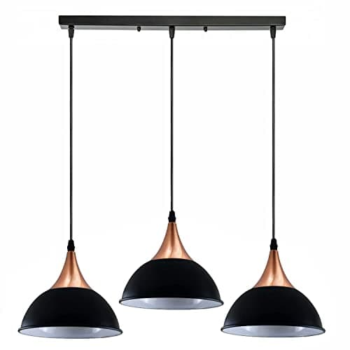 Image of LEDSone Vintage Industrial 3Head Ceiling Pendant Light Hanging Light Metal Shade Indoor Light Fitting for Hotel, Restaurants, Bar, Dining Room (Black Inner White)