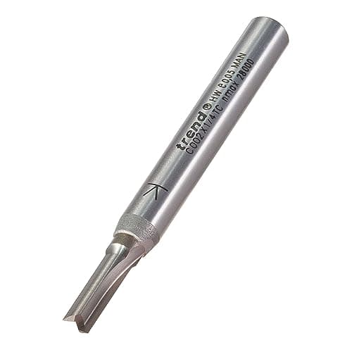Image of Trend CraftPro Straight Two Flute Router Cutter Bit, 1/4 Inch Shank, 4mm Cut Diameter & 11.1mm Cut Length, Tungsten Carbide Tipped, C002X1/4TC