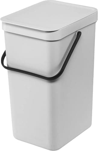 Image of Brabantia Sort & Go Waste Bin 16L (Light Grey), Space-Efficient Plastic Recycle Container with Handle, Removable and Stay-Open Lid, Easy to Clean Kitchen Bin without Nooks and Rims