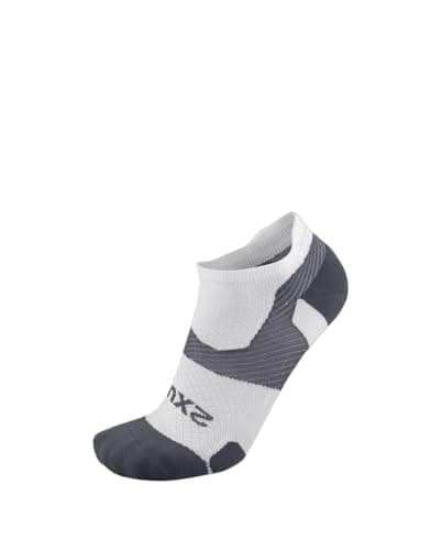 Image of 2XU Unisex's Vectr Light Cushion No Show Socks, White/Grey, M