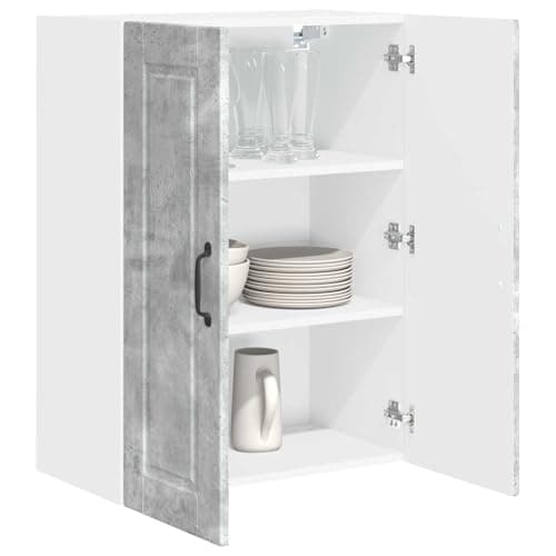 Image of vidaXL Kitchen Wall Cabinet with Shelf Concrete Grey 60 x 31 x 80 cm, Contemporary Kitchen Unit, Modern Cabinet, Wall Storage Solutions, Minimalist Shelves, Functional Options