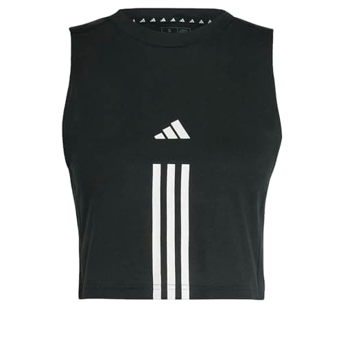 Image of adidas Women's Train Essentials Train Cotton 3-Stripes Crop Tank Top, Black/White, L