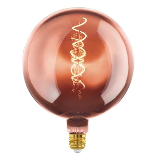 Image of Eglo Dimmable E27 LED Big Size, vintage spiral filament light bulb, extra-large Edison globe lamp for retro lighting, 4 watt, 40 lumen, warm white glow, copper vaporized, 1600k, G200, Ø 8"
