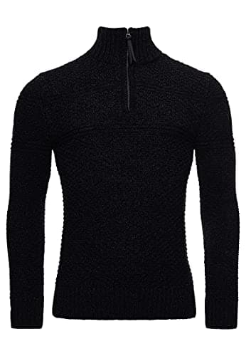 Image of Superdry Men's Jacob Henley Pullover Sweater, Charcoal Black Twist, M
