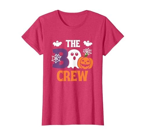 Image of The Boo Crew Cute Halloween Ghost Pumpkin Bat Kids & Adults T-Shirt, Women, Red Heather, Medium