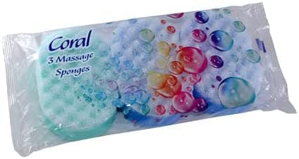 Image of 3 x Single Pack Of Coral Bath Massage Sponges Multi Colour Family Pack