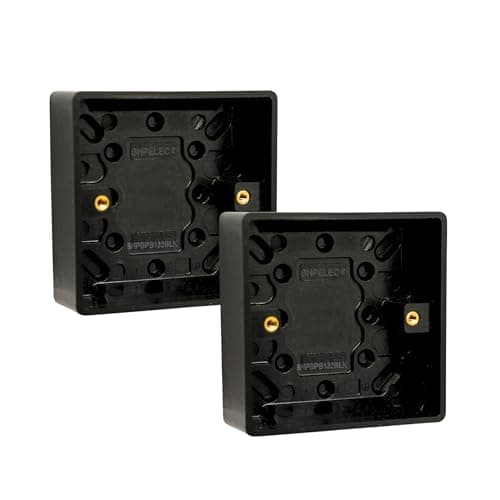 Image of SHPELEC® Matt Black Screwless Sockets & Switches – Ultra Slim 4mm Thin Plate Steel – Modern Screwless Faceplate – Premium Black Wiring Accessories Range (1 Gang 25mm Pattress Box, 2 PACK)