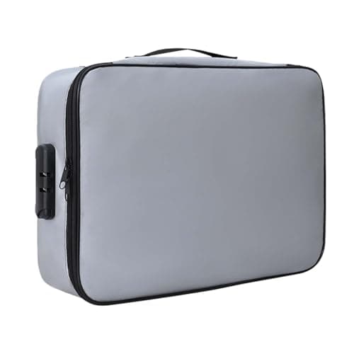 Image of Fireproof Organiser for Documents, Files, Foldable Storage Box with Zip, Lockable Protection (Grey, One Size)