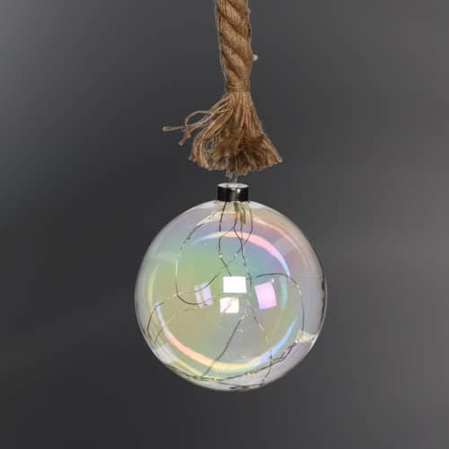 Image of URBNLIVING LED Light Up Glass Ball Orb Globe On 1m Brown Jute Rope with Timer Décor Xmas (Iridescent, 15cm)