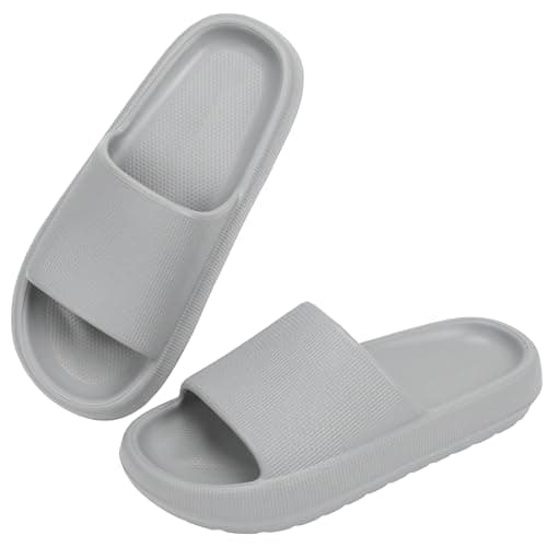 Image of Ankis Cloud Slippers Women Men Size 8-9 - Non-Slip Cloud Sliders & Shower Slides, Sole Soft Rubber Sliders, Lightweight Ladies Slippers, Comfy House Slippers for Bathroom Pool Beach (Grey)