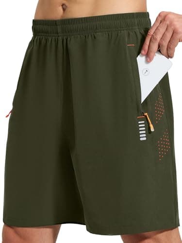 Image of Gaiatiger Men’s Running Gym Shorts Sports Athletic Workout Training Shorts Mens Quick Dry Breathable Summer Lightweight with Zip Pockets（D3030-Army Green-L）