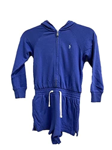 Image of Ralph Lauren Polo Blue Purple Pony Zip Hooded Romper Dress Long Sleeve Girls 5 Years