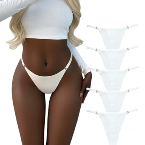 Image of JILLICK 5 Pack White Seamless G-String Thongs for Women - Ultra-Soft Invisible Low Rise Panties, Comfy Breathable Knickers with Subtle Gold Clasp Detail, Minimalist Everyday Wear, Seamless Underwear