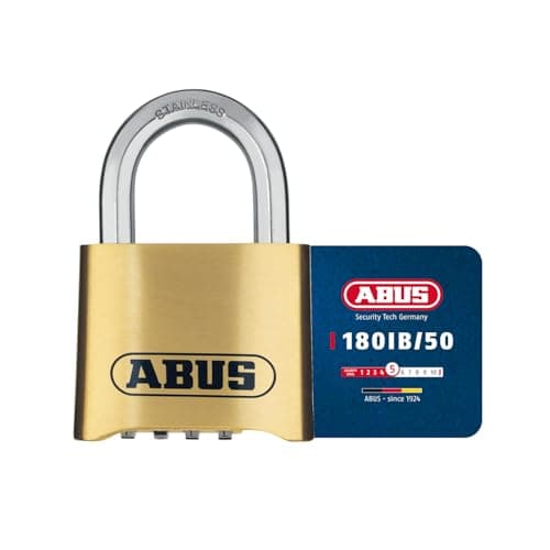 Image of ABUS Combination Lock 180IB/50 - Brass Padlock with 4 Digit Code - Weatherproof and Stainless Steel Shackle for Garage, School, Locker, Warehouse - ABUS Security Level 5 - Brass