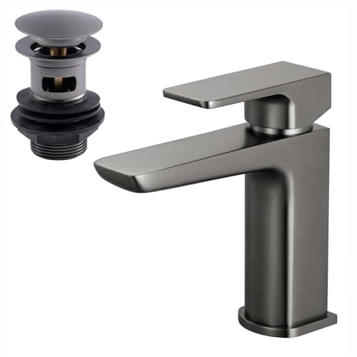 Image of ENKI, Mykonos, BT1303, Contemporary Basin Sink Mixer Tap with Pop Up Waste, Gunmetal Grey