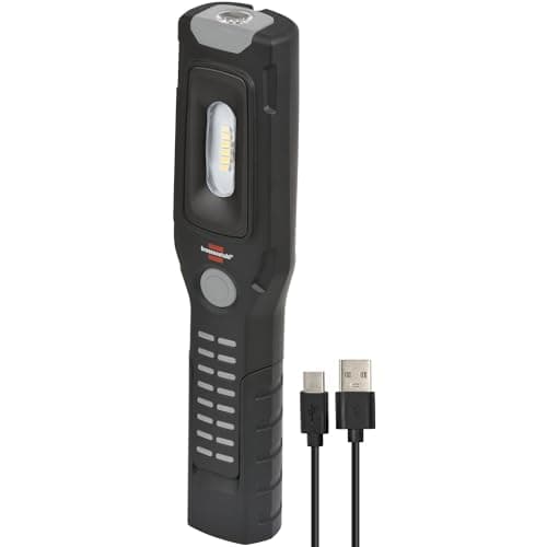 Image of Brennenstuhl Rechargeable Inspection Lamp HL 501 A/LED Work Light with Magnet and 6 SMD-LED's (Inspection Light with max. 10h Burn time, 500lm + 120lm, 360° rotatable Hook, Bendable Stand)