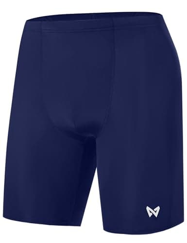 Image of WISMBOX Men's Swim Jammers & Swimming Trunks, Quick Dry Fitted Swim Shorts with Drawstring for Training & Racing, UPF 50+ Navy Blue