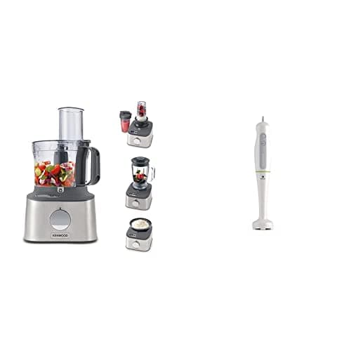 Image of Kenwood Multipro Compact+ FDM312 SS, 5-in-1 Compact Food Processor, 800 W & Hand Blender, One Speed Mixer with Turbo, Triblend Wand, Anti-splash, 600 W, HDP100WG, White