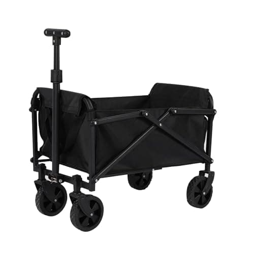 Image of Compact Folding Trolley, Lightweight Collapsible Utility Cart for Gear Transport, Festival Camping Beach & Garden, 50kg Capacity Adjustable Handle Washable Cloth Black, for Families