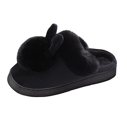 Image of Generisch Slippers Women's Rabbit Shoes Fur Winter Shoes Women's Ears Slippers Soft Indoor Women, black, 4 UK