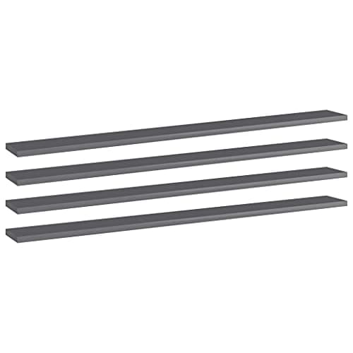 Image of Mokuyary Bookshelf Boards 4 pcs High Gloss Grey 100x10x1.5 cm Engineered Wood standing shelf and replacement board for wooden display shelves, suitable for living room, home office, dining room.