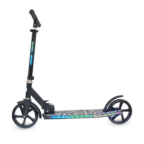 Image of Zinc Big Wheeled Light Up Brillz Scooter - Light Up Deck, Stem, 20 Light Functions, Smooth Ride, Folding, Adjustable Height, Front & Rear Mudguards, 8+, 75kg Capacity, Black