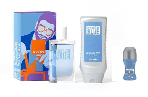 Image of Individual Blue set for Men includes 100ml Eau de Toilette and a 250ml Hair and Body wash - Gift Boxed plus a matching anti-perspirant roll deodorant