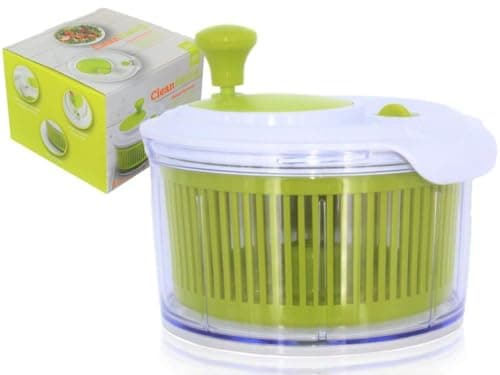 Image of Small Salad Spinner with clear serving bowl, colander basket, smart-lock lid, easy drain system, non-slip base. 16cm|6in diam. Washes, dries & dresses lettuce, herbs, vegetables & fruit. Compact.