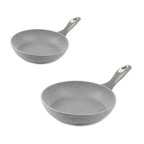 Image of Salter Marblestone Frying Pan Set – 20cm & 28cm Non-Stick Marble Coating, Durable Forged Aluminium Cookware for Healthier Cooking with Little to No Oil, Induction & Dishwasher Safe, Grey