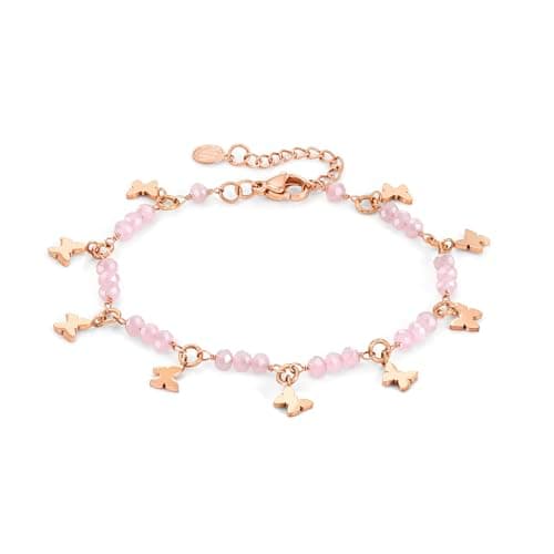 Image of Nomination® - Women's Butterfly Charm Bracelet, Mon Amour Collection in Steel and Crystals, Rose Gold Finish, Adjustable Length 16-19 cm, Elegant, Women's Gift, Made in Italy, Original Box