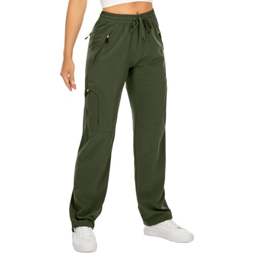Image of mosingle Women's Walking Trousers Cargo Pants Quick Dry UPF 50 Travel Golf Pants Lightweight Camping Work Pants Zipper Pockets #6608-Army Green-XL