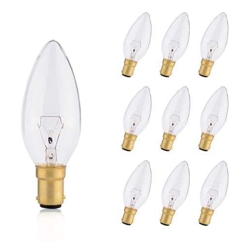 Image of FanciBuy 10 Pack Small Bayonet Candle Light Bulb 25W, SBC Dimmable Clear Bulbs, Warm White 2700K, 260 Lumens