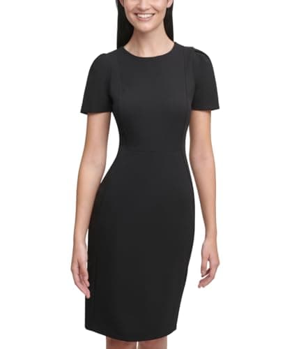 Image of Calvin Klein Women's Short Sleeved Princess Seamed Sheath Dress, Black, 8