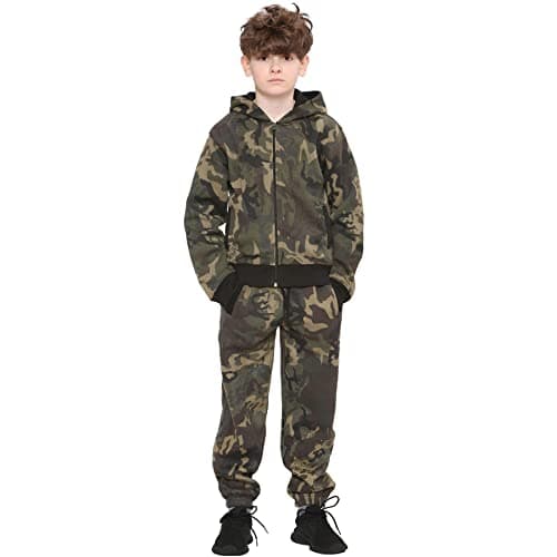 Image of A2Z 4 Kids Girls Boys Tracksuit Plain Camouflage Fleece Hooded - T.S Plain Camo Green 9-10