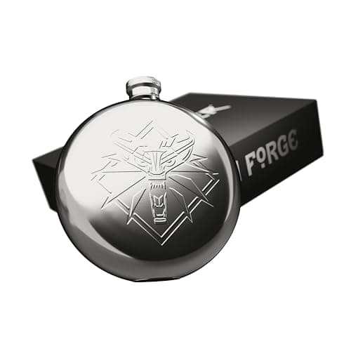 Image of Officially Licensed Witcher Hipflask - Official Witcher Merchandise. Witcher Stainless Steel Hip Flask Gift Set with 2X 30ml Stainless Steel Shot Glasses & 1x Filling Funnel