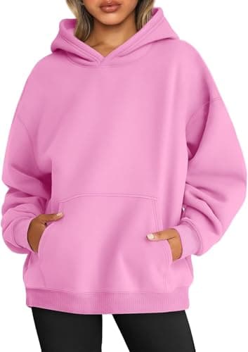 Image of WINKEEY Women's Oversized Hoodies Fleece Sweatshirts Casual Long Sleeve Solid Basic Pullovers Top, Pink S
