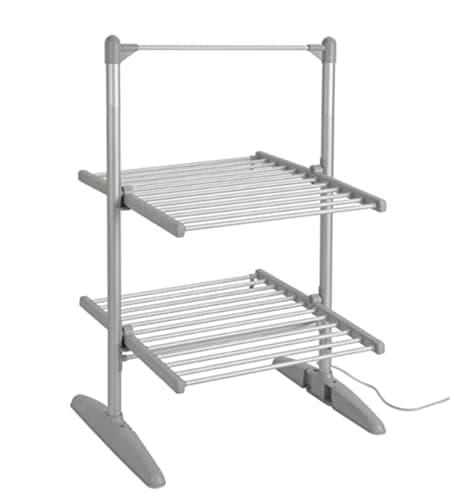 Image of groundlevel.co.uk Energy Efficient Lightweight Aluminium Heated Electric Clothes Airer With Folding Feet, Space Saving - 2 tier 24 Rails Of Drying Space
