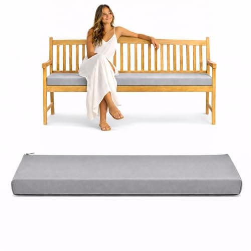 Image of Pinkfairy Outdoor Water-Resistant Bench Rattan Cushion Pad for Garden 2/3/4 Seater 108/143/170cm Thick Long Bench Chair Cushions Pad for Swing Patio (4 Seater-170x52x6cm, Light Grey)