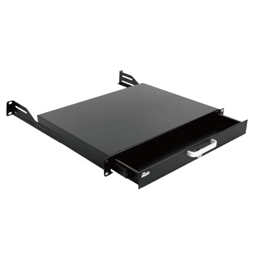 Image of Tecmojo 1U Rack Drawer, Rack Mount for 19in Network/Server/AV Rack or Cabinet Enclosure, Lockable with Rear Support - Load-Bearing 22lb(10kg), with Cable Entry and Management Holes, Black