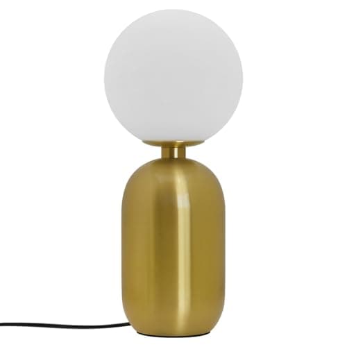 Image of Antique Brass Table Lamp Frosted Glass Globe Shade Bedside Light T514